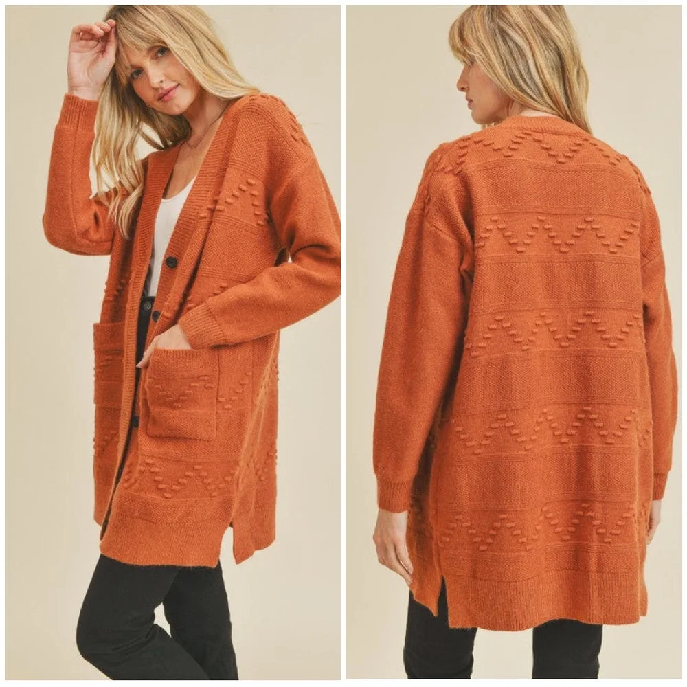 Cozy Chic Rust Medium Knit Cardigan - Picture 3 of 6